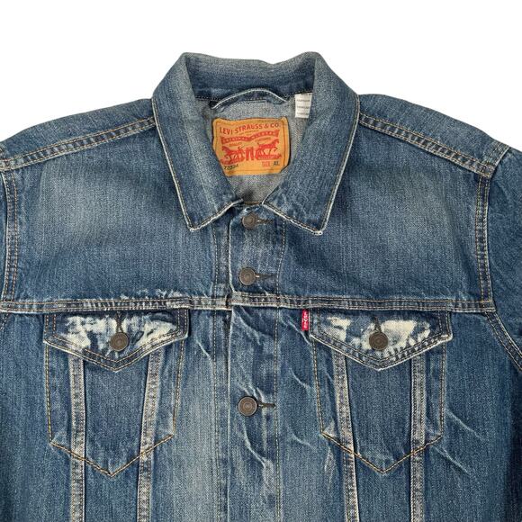 Levi's Mens XL Denim Jacket 72334 Medium Wash Button Trucker Jacket - Picture 4 of 6